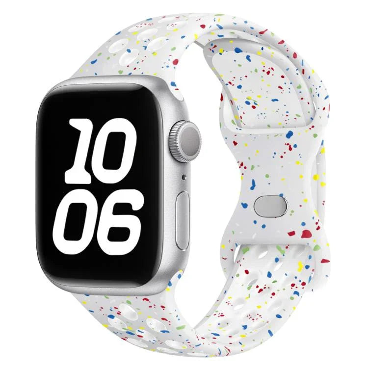 سوار ساعة سيليكون بنقطة لون إبزيم فراشة مع فيلم منحني ثلاثي الأبعاد، لسلسلة Apple Watch مقاس 42مم