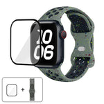 سوار ساعة سيليكون بنقطة لون إبزيم فراشة مع فيلم منحني ثلاثي الأبعاد، لسلسلة Apple Watch مقاس 42مم