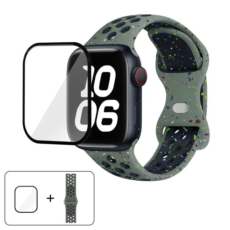 سوار ساعة سيليكون بنقطة لون إبزيم فراشة مع فيلم منحني ثلاثي الأبعاد، لسلسلة Apple Watch مقاس 42مم