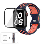 سوار ساعة سيليكون بنقطة لون إبزيم فراشة مع فيلم منحني ثلاثي الأبعاد، لسلسلة Apple Watch مقاس 42مم