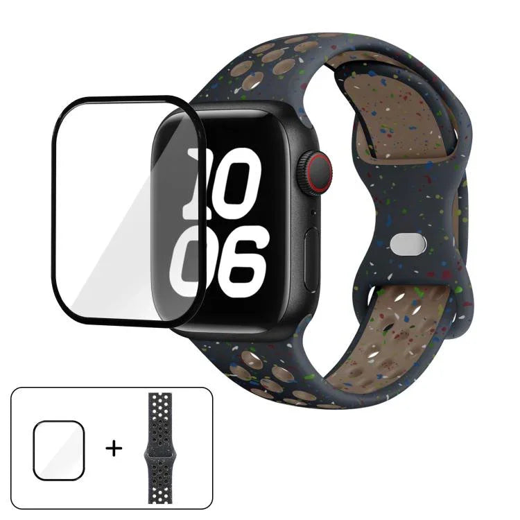 سوار ساعة سيليكون بنقطة لون إبزيم فراشة مع فيلم منحني ثلاثي الأبعاد، لسلسلة Apple Watch مقاس 42مم