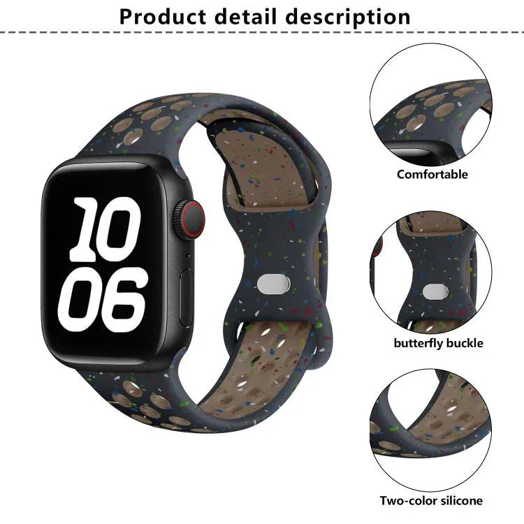 سوار ساعة سيليكون بنقطة لون إبزيم فراشة مع فيلم منحني ثلاثي الأبعاد، لسلسلة Apple Watch مقاس 42مم