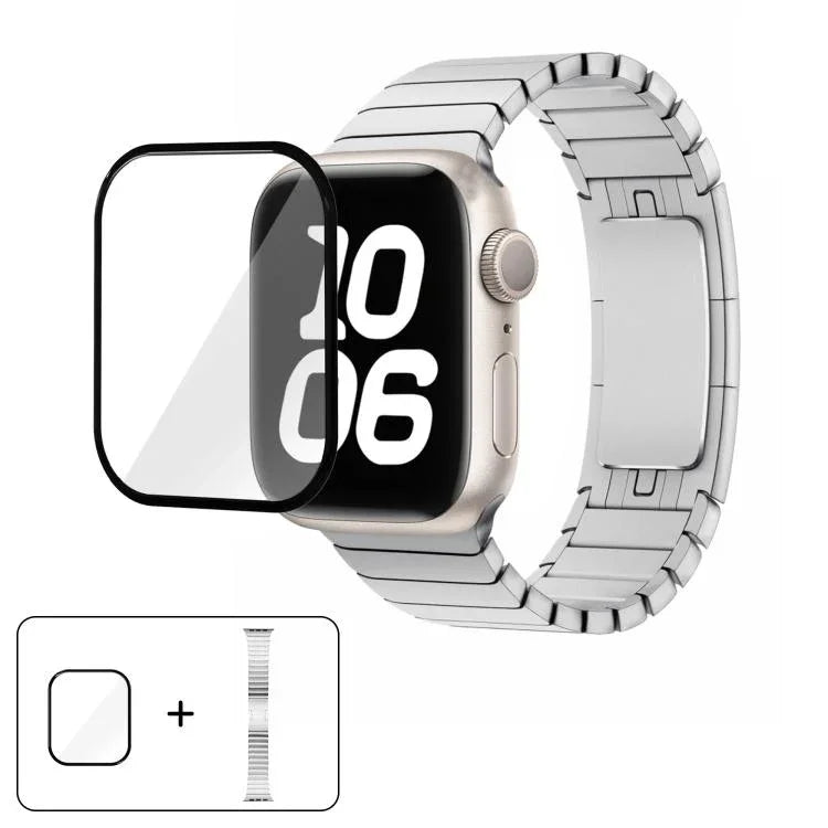 سوار ساعة بإبزيم أصلي من فولاذ 316 مع فيلم منحني ثلاثي الأبعاد، لسلسلة ساعة أبل 10 مقاس 46 مم، لسلسلة ساعة أبل 10 مقاس 42 مم، لسلسلة ساعة أبل مقاس 44 مم، لسلسلة ساعة أبل مقاس 40 مم، لسلسلة ساعة أبل ألترا 2 / 1 مقاس 49 مم، لسلسلة ساعة أبل مقاس 45 مم