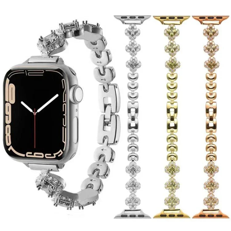 سوار ساعة معدني ماسي بتصميم ورقة البرسيم الرباعية من xDfind، لسلسلة Apple Watch مقاسات 42 / 44 / 45 / 46 / 49مم، لسلسلة Apple Watch مقاسات 38 / 40 / 41 / S10 42مم