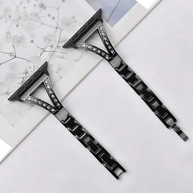 سوار ساعة من الفولاذ المقاوم للصدأ الماسي بنمط عظم السمكة من xDfind، لسلسلة Apple Watch مقاسات 42 / 44 / 45 / 46 / 49مم، لسلسلة Apple Watch مقاسات 38 / 40 / 41 / S10 42مم