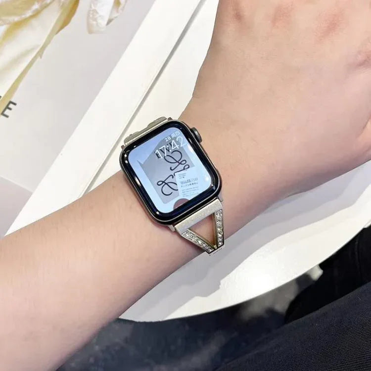 سوار ساعة من الفولاذ المقاوم للصدأ الماسي بنمط عظم السمكة من xDfind، لسلسلة Apple Watch مقاسات 42 / 44 / 45 / 46 / 49مم، لسلسلة Apple Watch مقاسات 38 / 40 / 41 / S10 42مم