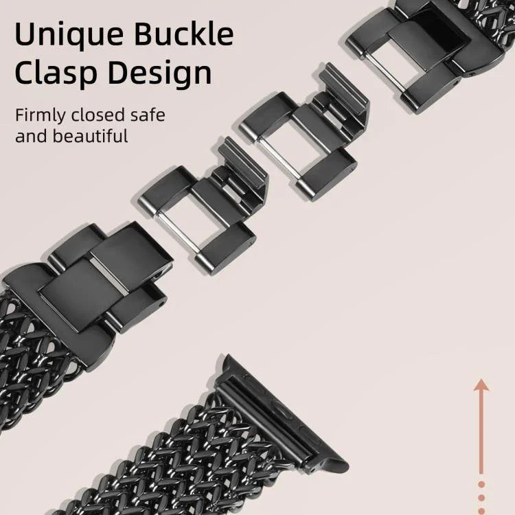 سوار ساعة من الفولاذ المقاوم للصدأ المضفر بنمط عظم السمكة من xDfind، لسلسلة Apple Watch مقاسات 42 / 44 / 45 / 46 / 49مم، لسلسلة Apple Watch مقاسات 38 / 40 / 41 / S10 42مم