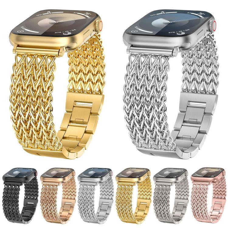 سوار ساعة من الفولاذ المقاوم للصدأ المضفر بنمط عظم السمكة من xDfind، لسلسلة Apple Watch مقاسات 42 / 44 / 45 / 46 / 49مم، لسلسلة Apple Watch مقاسات 38 / 40 / 41 / S10 42مم