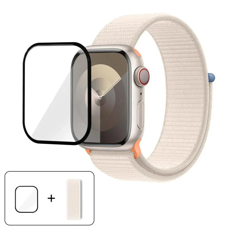 سوار ساعة من النايلون الأساسي بحلقة مع فيلم منحني ثلاثي الأبعاد، لسلسلة Apple Watch 10 مقاس 46مم، لسلسلة Apple Watch 10 مقاس 42مم، لسلسلة Apple Watch مقاس 44مم