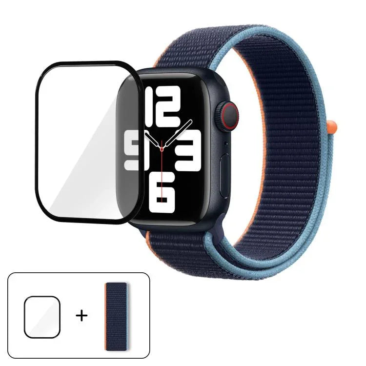 سوار ساعة من النايلون الأساسي بحلقة مع فيلم منحني ثلاثي الأبعاد، لسلسلة Apple Watch مقاس 40مم، لسلسلة Apple Watch Ultra 2 / 1 مقاس 49مم، لسلسلة Apple Watch مقاس 45مم