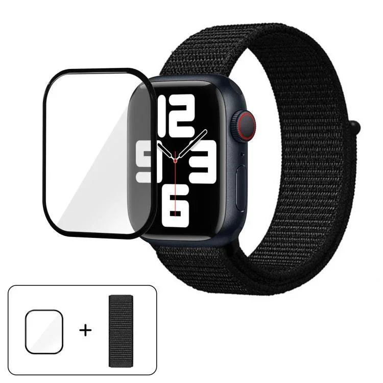 سوار ساعة من النايلون الأساسي بحلقة مع فيلم منحني ثلاثي الأبعاد، لسلسلة Apple Watch مقاس 40مم، لسلسلة Apple Watch Ultra 2 / 1 مقاس 49مم، لسلسلة Apple Watch مقاس 45مم