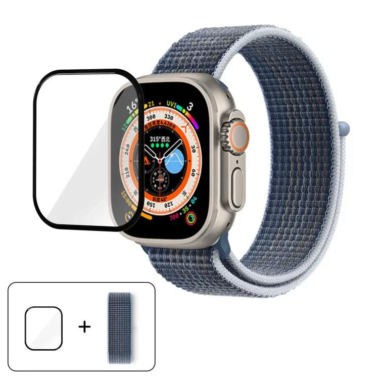 سوار ساعة من النايلون الأساسي بحلقة مع فيلم منحني ثلاثي الأبعاد، لسلسلة Apple Watch مقاس 40مم، لسلسلة Apple Watch Ultra 2 / 1 مقاس 49مم، لسلسلة Apple Watch مقاس 45مم