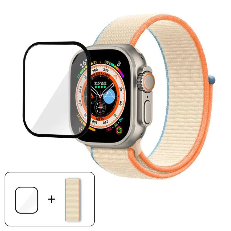 سوار ساعة من النايلون الأساسي بحلقة مع فيلم منحني ثلاثي الأبعاد، لسلسلة Apple Watch مقاس 40مم، لسلسلة Apple Watch Ultra 2 / 1 مقاس 49مم، لسلسلة Apple Watch مقاس 45مم