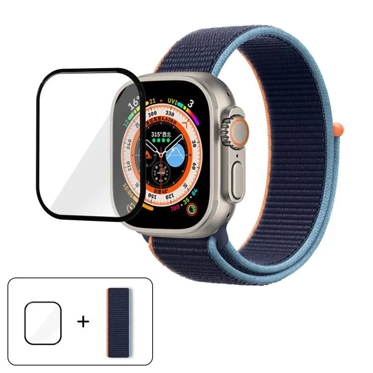 سوار ساعة من النايلون الأساسي بحلقة مع فيلم منحني ثلاثي الأبعاد، لسلسلة Apple Watch مقاس 40مم، لسلسلة Apple Watch Ultra 2 / 1 مقاس 49مم، لسلسلة Apple Watch مقاس 45مم