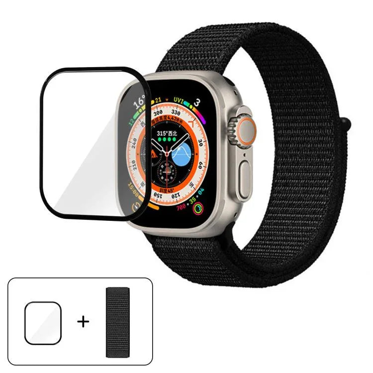 سوار ساعة من النايلون الأساسي بحلقة مع فيلم منحني ثلاثي الأبعاد، لسلسلة Apple Watch مقاس 40مم، لسلسلة Apple Watch Ultra 2 / 1 مقاس 49مم، لسلسلة Apple Watch مقاس 45مم