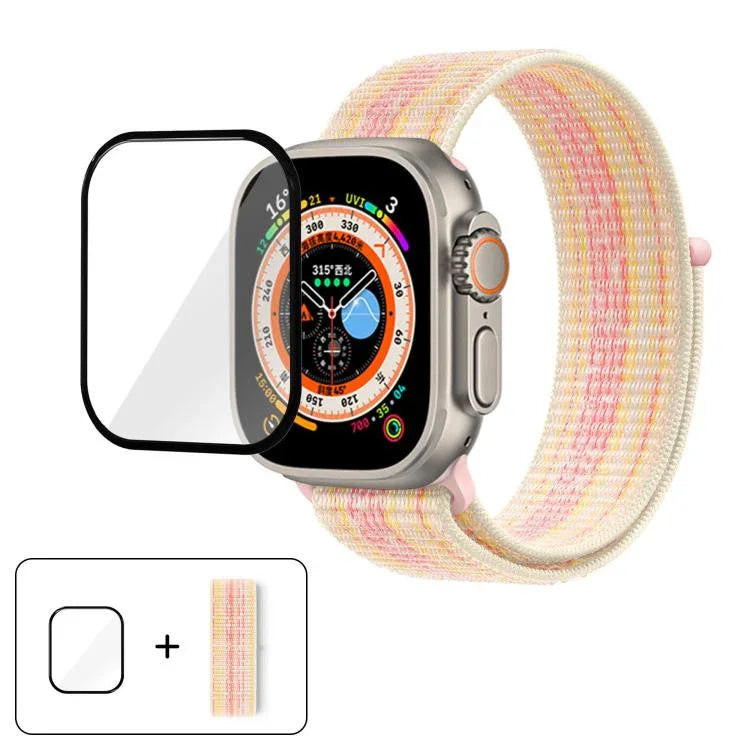 سوار ساعة من النايلون الأساسي بحلقة مع فيلم منحني ثلاثي الأبعاد، لسلسلة Apple Watch مقاس 40مم، لسلسلة Apple Watch Ultra 2 / 1 مقاس 49مم، لسلسلة Apple Watch مقاس 45مم