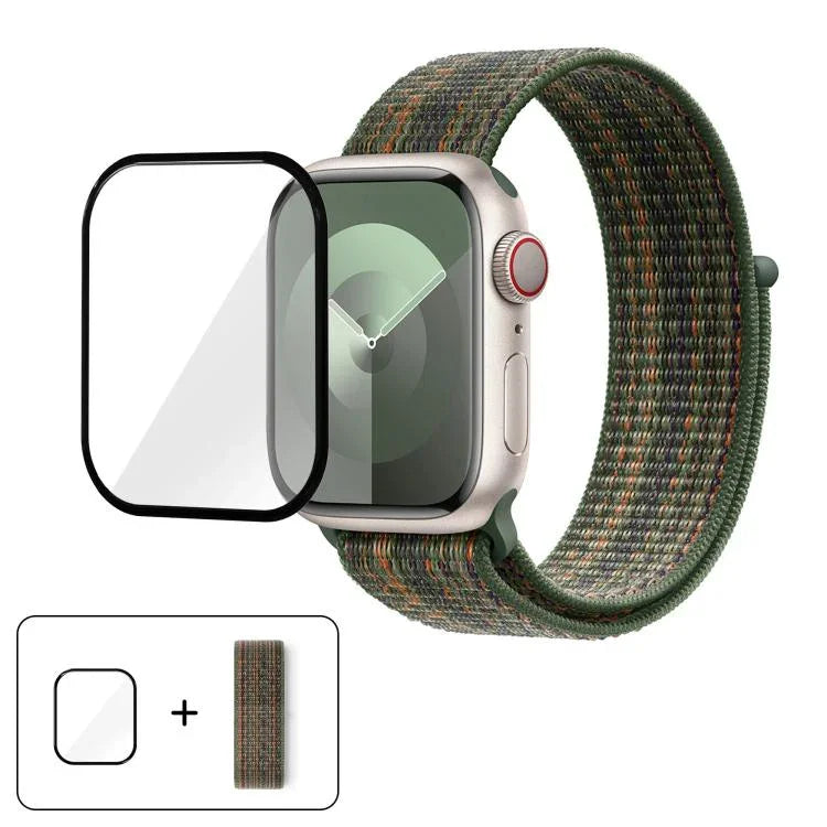 سوار ساعة من النايلون الأساسي بحلقة مع فيلم منحني ثلاثي الأبعاد، لسلسلة Apple Watch مقاس 40مم، لسلسلة Apple Watch Ultra 2 / 1 مقاس 49مم، لسلسلة Apple Watch مقاس 45مم