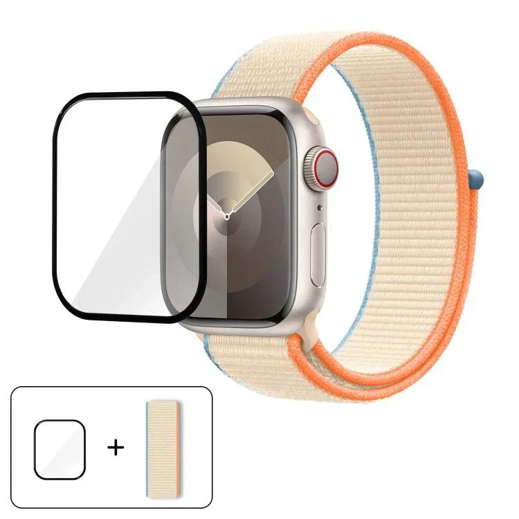 سوار ساعة من النايلون الأساسي بحلقة مع فيلم منحني ثلاثي الأبعاد، لسلسلة Apple Watch مقاس 40مم، لسلسلة Apple Watch Ultra 2 / 1 مقاس 49مم، لسلسلة Apple Watch مقاس 45مم