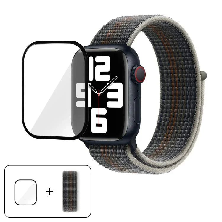 سوار ساعة من النايلون الأساسي بحلقة مع فيلم منحني ثلاثي الأبعاد، لسلسلة Apple Watch مقاس 40مم، لسلسلة Apple Watch Ultra 2 / 1 مقاس 49مم، لسلسلة Apple Watch مقاس 45مم