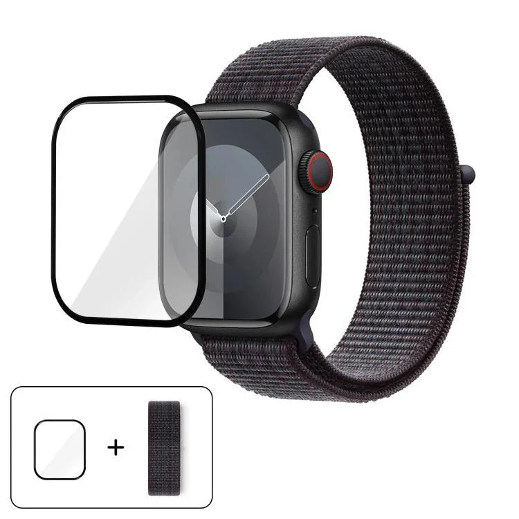 سوار ساعة من النايلون الأساسي بحلقة مع فيلم منحني ثلاثي الأبعاد، لسلسلة Apple Watch مقاس 41مم، لسلسلة Apple Watch مقاس 38مم، لسلسلة Apple Watch مقاس 42مم