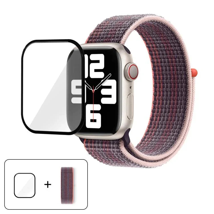 سوار ساعة من النايلون الأساسي بحلقة مع فيلم منحني ثلاثي الأبعاد، لسلسلة Apple Watch مقاس 41مم، لسلسلة Apple Watch مقاس 38مم، لسلسلة Apple Watch مقاس 42مم