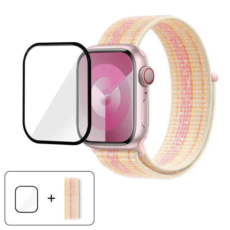 سوار ساعة من النايلون الأساسي بحلقة مع فيلم منحني ثلاثي الأبعاد، لسلسلة Apple Watch مقاس 41مم، لسلسلة Apple Watch مقاس 38مم، لسلسلة Apple Watch مقاس 42مم
