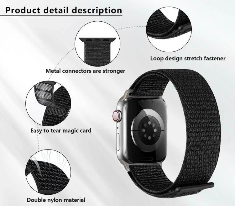 سوار ساعة من النايلون الأساسي بحلقة مع فيلم منحني ثلاثي الأبعاد، لسلسلة Apple Watch مقاس 40مم، لسلسلة Apple Watch Ultra 2 / 1 مقاس 49مم، لسلسلة Apple Watch مقاس 45مم