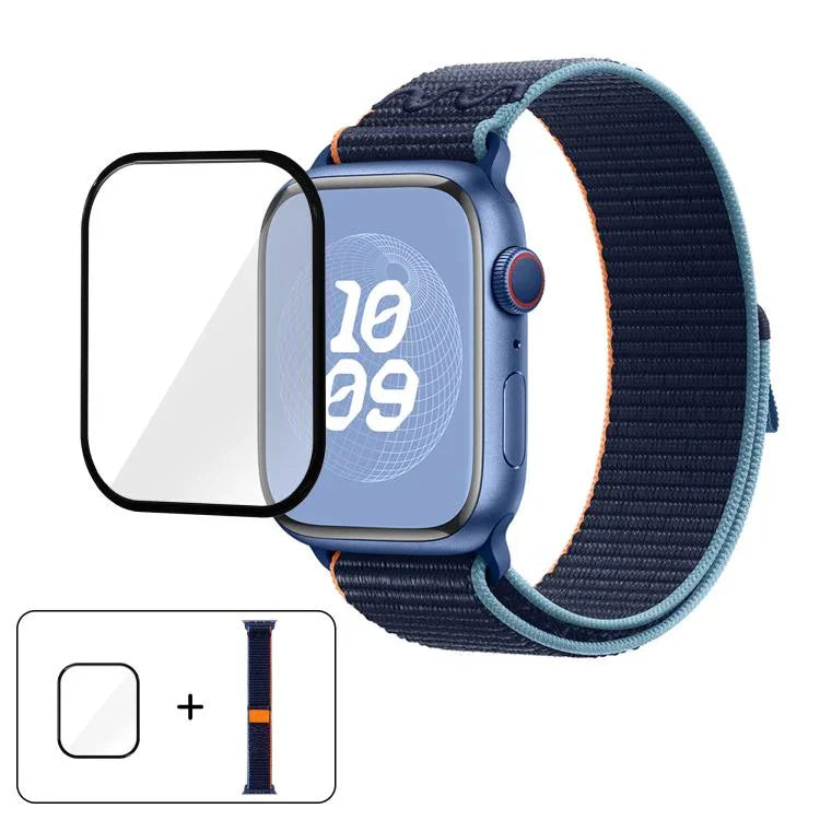 سوار ساعة من النايلون بحلقة مع فيلم منحني ثلاثي الأبعاد، لسلسلة Apple Watch 10 مقاس 46مم، لسلسلة Apple Watch 10 مقاس 42مم، لسلسلة Apple Watch مقاس 44مم