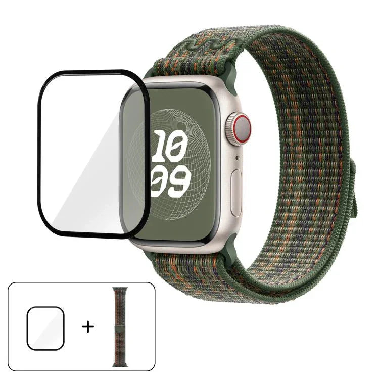 سوار ساعة من النايلون بحلقة مع فيلم منحني ثلاثي الأبعاد، لسلسلة Apple Watch مقاس 40مم، لسلسلة Apple Watch Ultra 2 / 1 مقاس 49مم، لسلسلة Apple Watch مقاس 45مم