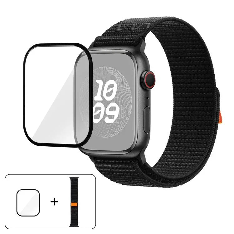 سوار ساعة من النايلون بحلقة مع فيلم منحني ثلاثي الأبعاد، لسلسلة Apple Watch مقاس 40مم، لسلسلة Apple Watch Ultra 2 / 1 مقاس 49مم، لسلسلة Apple Watch مقاس 45مم