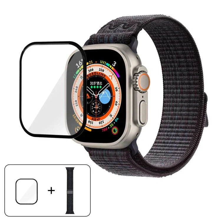 سوار ساعة من النايلون بحلقة مع فيلم منحني ثلاثي الأبعاد، لسلسلة Apple Watch مقاس 40مم، لسلسلة Apple Watch Ultra 2 / 1 مقاس 49مم، لسلسلة Apple Watch مقاس 45مم
