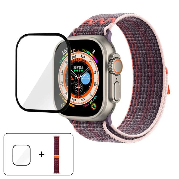 سوار ساعة من النايلون بحلقة مع فيلم منحني ثلاثي الأبعاد، لسلسلة Apple Watch مقاس 40مم، لسلسلة Apple Watch Ultra 2 / 1 مقاس 49مم، لسلسلة Apple Watch مقاس 45مم