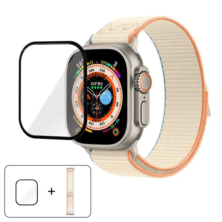 سوار ساعة من النايلون بحلقة مع فيلم منحني ثلاثي الأبعاد، لسلسلة Apple Watch مقاس 40مم، لسلسلة Apple Watch Ultra 2 / 1 مقاس 49مم، لسلسلة Apple Watch مقاس 45مم