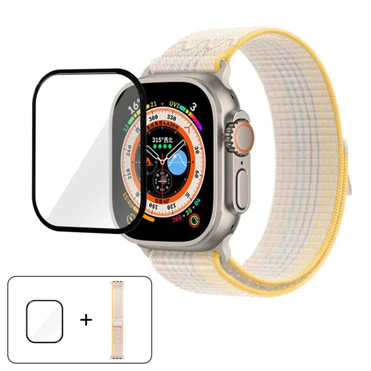 سوار ساعة من النايلون بحلقة مع فيلم منحني ثلاثي الأبعاد، لسلسلة Apple Watch مقاس 40مم، لسلسلة Apple Watch Ultra 2 / 1 مقاس 49مم، لسلسلة Apple Watch مقاس 45مم