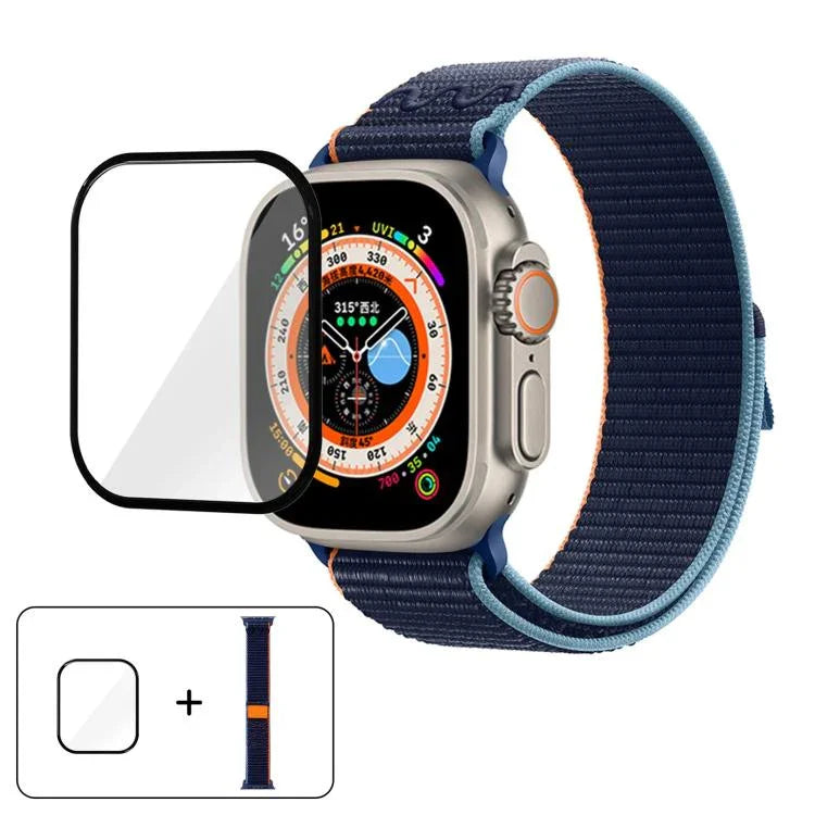 سوار ساعة من النايلون بحلقة مع فيلم منحني ثلاثي الأبعاد، لسلسلة Apple Watch مقاس 40مم، لسلسلة Apple Watch Ultra 2 / 1 مقاس 49مم، لسلسلة Apple Watch مقاس 45مم