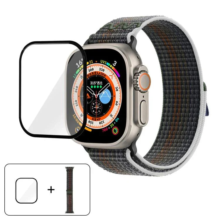 سوار ساعة من النايلون بحلقة مع فيلم منحني ثلاثي الأبعاد، لسلسلة Apple Watch مقاس 40مم، لسلسلة Apple Watch Ultra 2 / 1 مقاس 49مم، لسلسلة Apple Watch مقاس 45مم