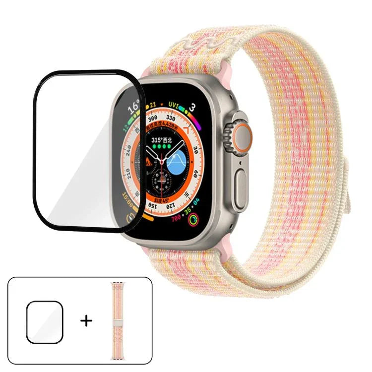 سوار ساعة من النايلون بحلقة مع فيلم منحني ثلاثي الأبعاد، لسلسلة Apple Watch مقاس 40مم، لسلسلة Apple Watch Ultra 2 / 1 مقاس 49مم، لسلسلة Apple Watch مقاس 45مم