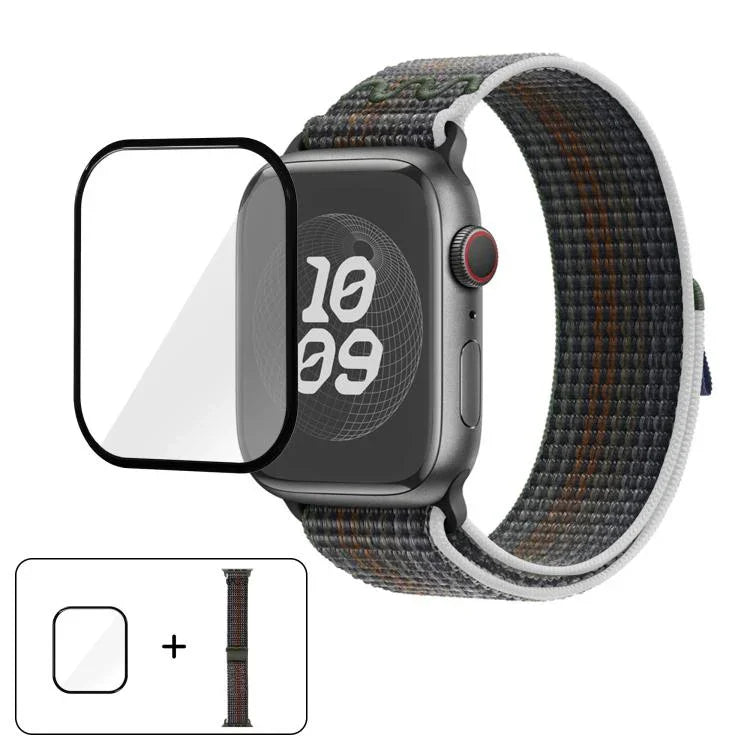 سوار ساعة من النايلون بحلقة مع فيلم منحني ثلاثي الأبعاد، لسلسلة Apple Watch مقاس 40مم، لسلسلة Apple Watch Ultra 2 / 1 مقاس 49مم، لسلسلة Apple Watch مقاس 45مم