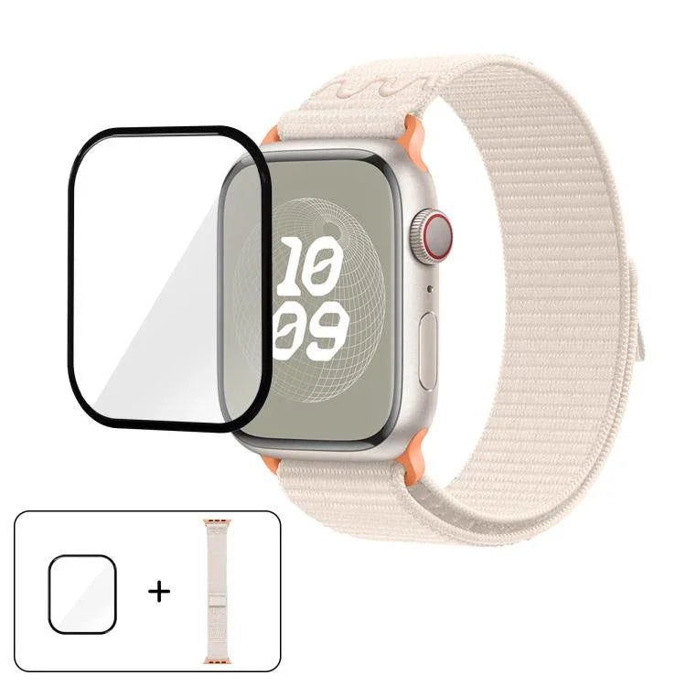 سوار ساعة من النايلون بحلقة مع فيلم منحني ثلاثي الأبعاد، لسلسلة Apple Watch مقاس 40مم، لسلسلة Apple Watch Ultra 2 / 1 مقاس 49مم، لسلسلة Apple Watch مقاس 45مم