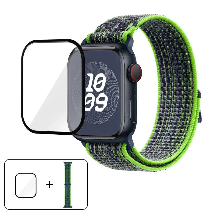 سوار ساعة من النايلون بحلقة مع فيلم منحني ثلاثي الأبعاد، لسلسلة Apple Watch مقاس 41مم، لسلسلة Apple Watch مقاس 38مم، لسلسلة Apple Watch مقاس 42مم