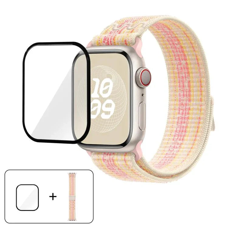 سوار ساعة من النايلون بحلقة مع فيلم منحني ثلاثي الأبعاد، لسلسلة Apple Watch مقاس 41مم، لسلسلة Apple Watch مقاس 38مم، لسلسلة Apple Watch مقاس 42مم
