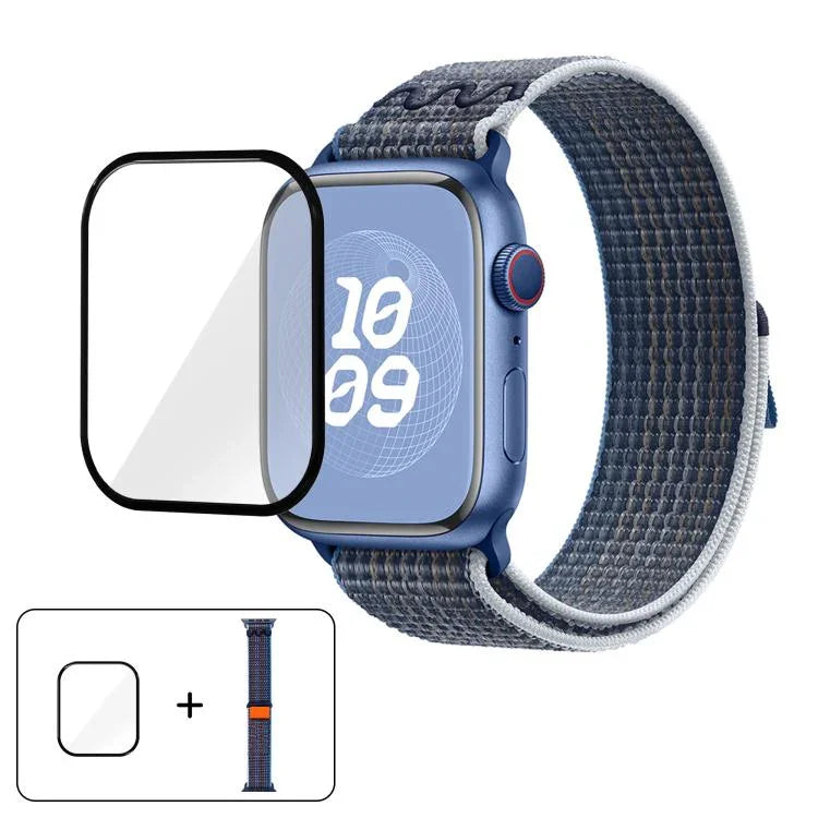 سوار ساعة من النايلون بحلقة مع فيلم منحني ثلاثي الأبعاد، لسلسلة Apple Watch مقاس 41مم، لسلسلة Apple Watch مقاس 38مم، لسلسلة Apple Watch مقاس 42مم