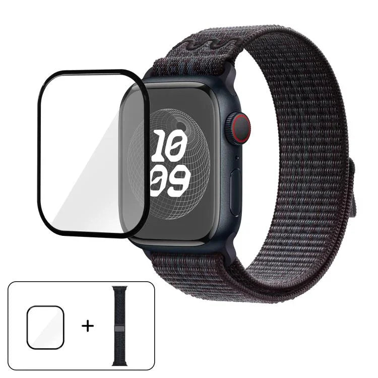 سوار ساعة من النايلون بحلقة مع فيلم منحني ثلاثي الأبعاد، لسلسلة Apple Watch مقاس 41مم، لسلسلة Apple Watch مقاس 38مم، لسلسلة Apple Watch مقاس 42مم