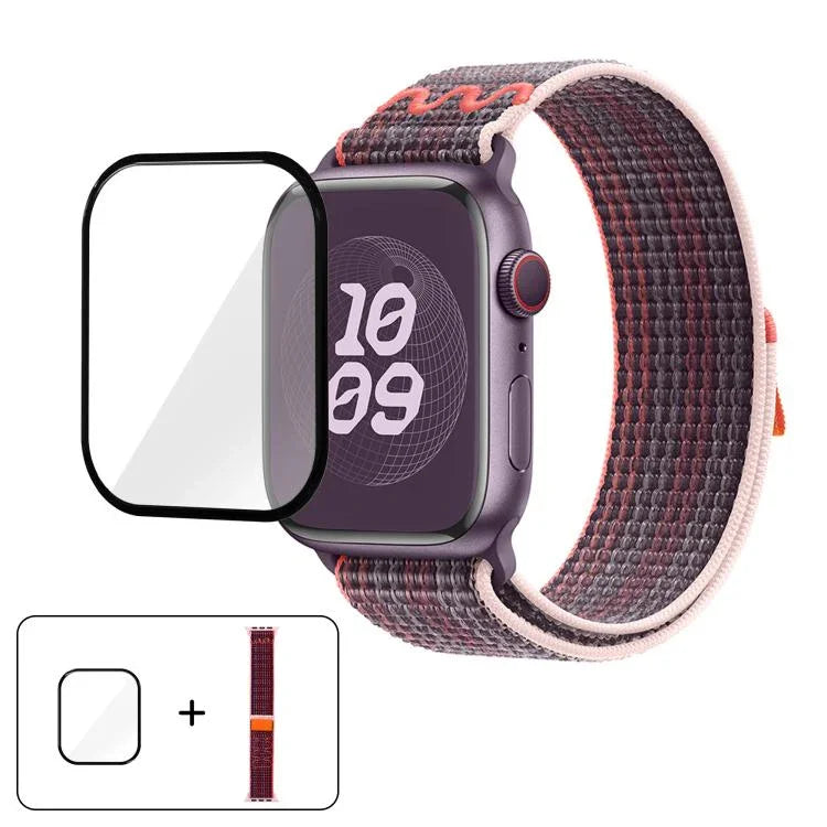 سوار ساعة من النايلون بحلقة مع فيلم منحني ثلاثي الأبعاد، لسلسلة Apple Watch مقاس 41مم، لسلسلة Apple Watch مقاس 38مم، لسلسلة Apple Watch مقاس 42مم