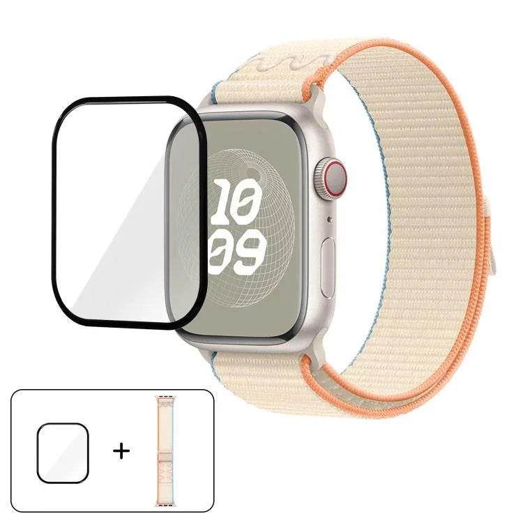 سوار ساعة من النايلون بحلقة مع فيلم منحني ثلاثي الأبعاد، لسلسلة Apple Watch مقاس 41مم، لسلسلة Apple Watch مقاس 38مم، لسلسلة Apple Watch مقاس 42مم