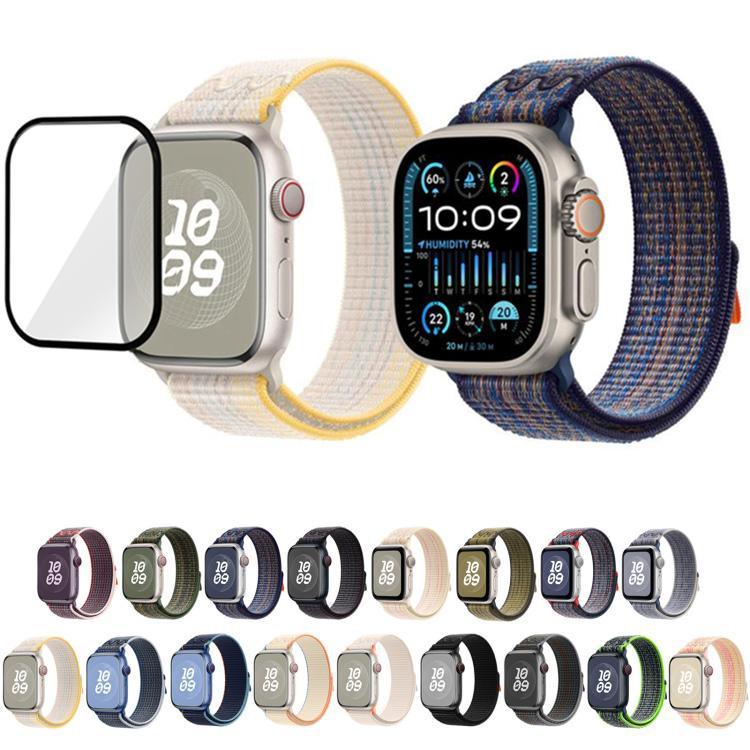 سوار ساعة من النايلون بحلقة مع فيلم منحني ثلاثي الأبعاد، لسلسلة Apple Watch مقاس 40مم، لسلسلة Apple Watch Ultra 2 / 1 مقاس 49مم، لسلسلة Apple Watch مقاس 45مم