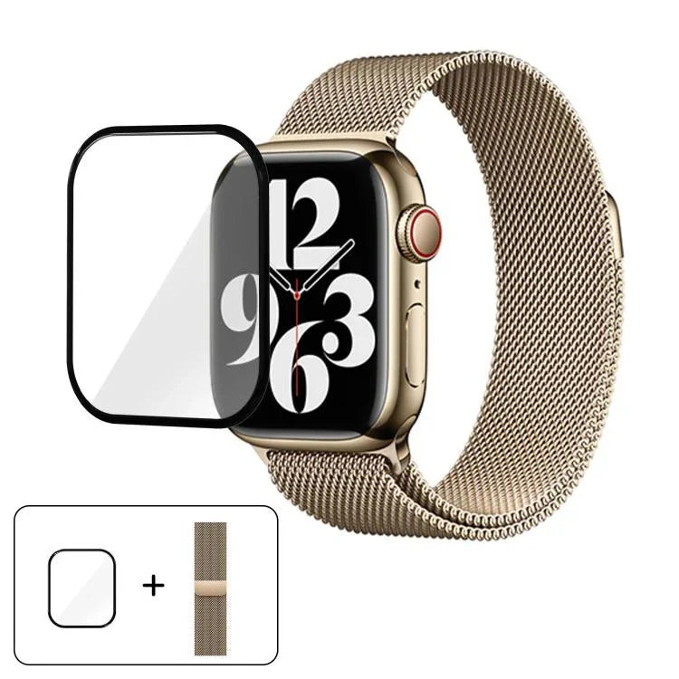 سوار ساعة من الفولاذ المقاوم للصدأ ميلاني مع فيلم منحني ثلاثي الأبعاد، لسلسلة ساعة آبل 40مم، لسلسلة ساعة آبل ألترا 2 / 1 49مم، لسلسلة ساعة آبل 45مم