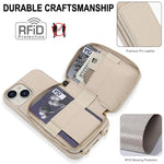 غطاء هاتف بحقيبة بطاقات RFID بسحاب عابر للجسم، لهواتف iPhone 15، iPhone 14 / 13، iPhone 14 Pro، iPhone 14 Pro Max، iPhone 13 Pro Max، iPhone 13 Pro