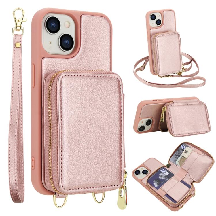 غطاء هاتف بحقيبة بطاقات RFID بسحاب عابر للجسم، لهواتف iPhone 15، iPhone 14 / 13، iPhone 14 Pro، iPhone 14 Pro Max، iPhone 13 Pro Max، iPhone 13 Pro