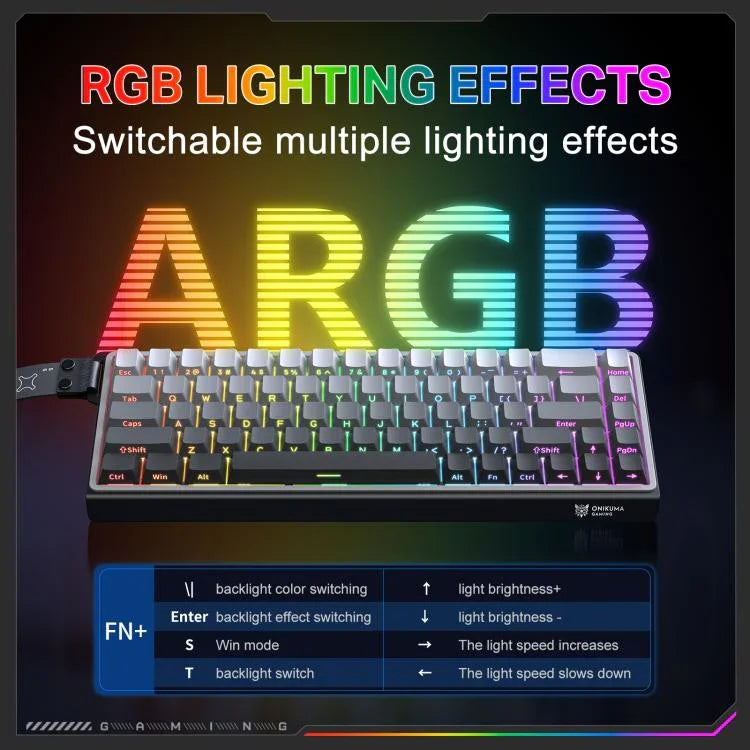 لوحة مفاتيح سلكية بمفاتيح مغناطيسية وإضاءة RGB، 68 مفتاح من ONIKUMA G69